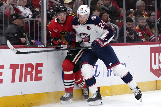 Monahan scores and assists as Blue Jackets stretch points streak to six with 6-3 victory against Blackhawks.