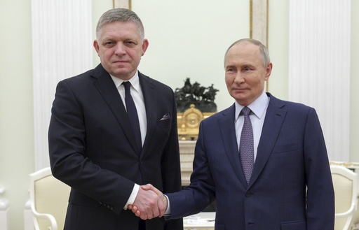 Putin of Russia meets with Slovak Prime Minister Fico during an unusual visit to Moscow by a European Union leader.