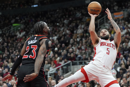 Brooks tallies 27 points as Rockets secure 114-110 victory over Raptors, marking first win in Toronto since 2019.