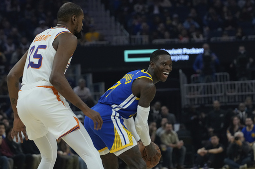 Jonathan Kuminga matches his career best with 34 points as Warriors defeat Suns 109-105.