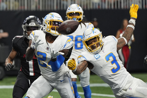 Chargers defeat Falcons 17-13 as player records 2 interceptions and scores a touchdown.