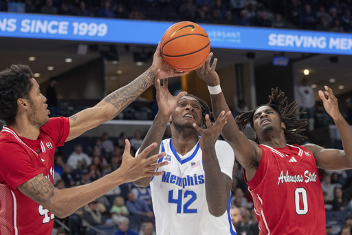 Arkansas State secures victory over No. 16 Memphis with Pinion scoring 22 points in an 85-72 win.