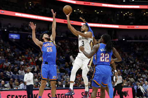 Thunder defeats Pelicans 119-109, securing their seventh win in eight games.