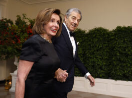 WASHINGTON, DC - JUNE 22: U.S. Rep. Nancy Pelosi (D-CA) and her husband Paul Pelosi (R) arrive at the White House on June 22, 2023 in Washington, DC. President Joe Biden and first lady Jill Biden are hosting a state dinner for Indian Prime Minister Narendra Modi as part of his official state visit. (Photo by Tasos Katopodis/Getty Images)