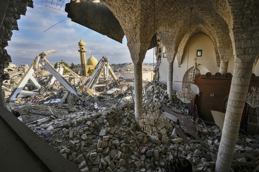 A small Christmas tree now stands in the remnants of a bombed church in Lebanon.