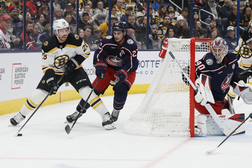 Sean Monahan and Dmitri Voronkov net two goals each as Blue Jackets defeat Bruins 6-2