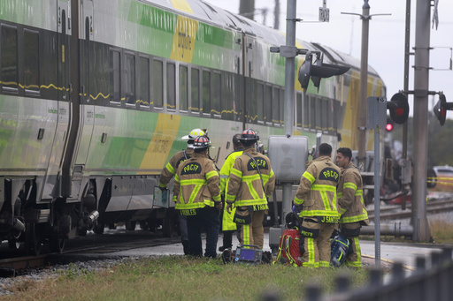 15 injured in Florida as train collides with fire truck that entered tracks following another train’s passage.