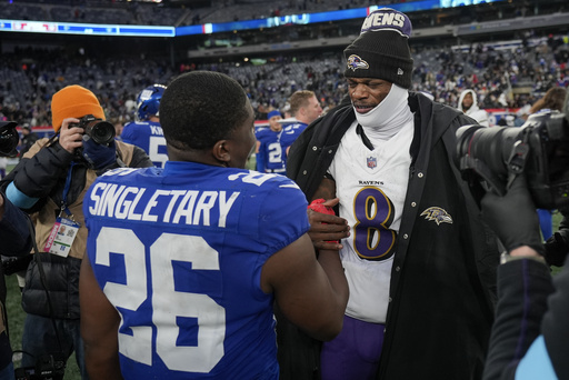 Jackson launches 5 touchdown passes as Ravens hand Giants their franchise-equalling 9th consecutive defeat, 35-14