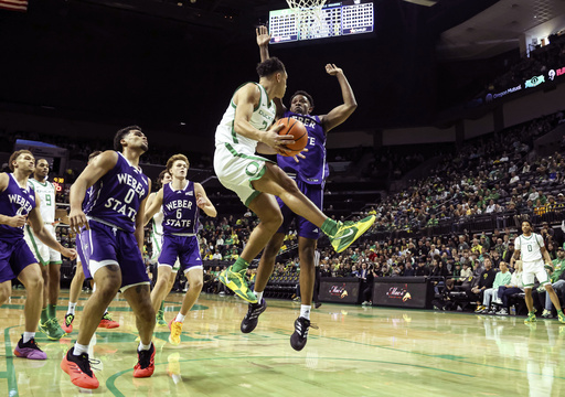 Oregon, ranked ninth, dominates Weber State 89-49 to conclude their nonconference schedule.