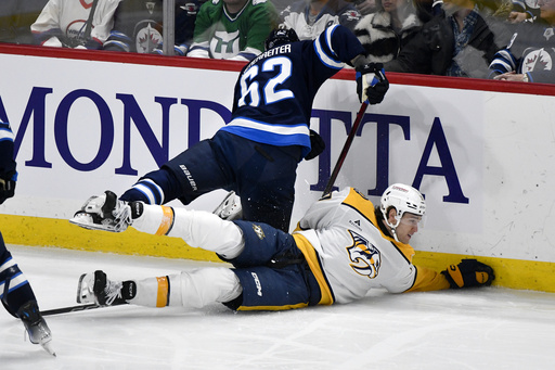 Connor Hellebuyck stops 22 shots while Gabriel Vilardi nets two goals to propel Jets past Predators 3-0