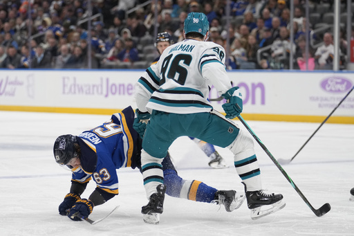 Macklin Celebrini nets a pair in Sharks’ 4-3 win against the Blues