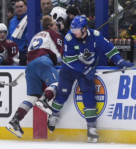 Kiefer Sherwood scores his first NHL hat trick in Canucks’ 3-1 victory over the Avalanche