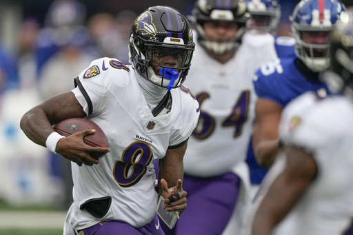 Lamar Jackson recorded 5 touchdown passes in the game against the Giants, marking one of his best rushing performances this season.