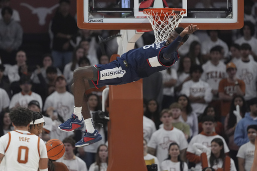 Karaban scores 21 points and grabs 11 rebounds in comeback, guiding No. 25 UConn to a 76-65 victory over Texas