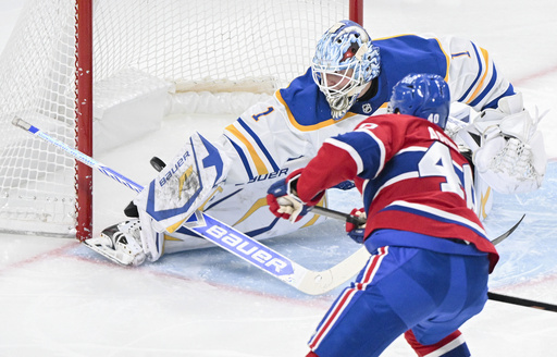 Patrik Laine nets three goals as Montreal overwhelms Buffalo 6-1, deepening Sabres’ slump.