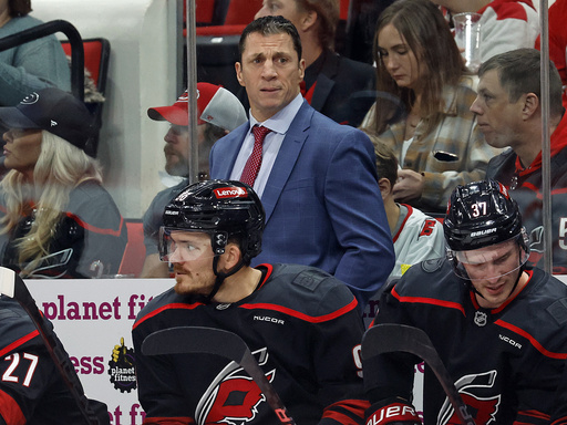 Governor awards North Carolina recognition to Hurricanes’ coach Rod Brind’Amour.