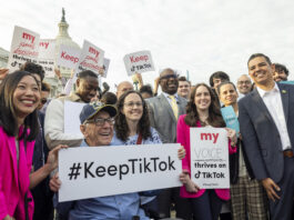 WASHINGTON DC, UNITED STATES - MARCH 22: U.S. representative for New York's 16th congressional district Jamaal Bowman participates as TikTok content creators gather outside the Capitol to voice their opposition to a potential ban on the app, highlighting the platform's impact on their livelihoods and communities in Washington DC, United States on March 22, 2023. Bowman emphasized the platform's role in promoting free speech and fostering community. (Photo by Nathan Posner/Anadolu Agency via Getty Images)