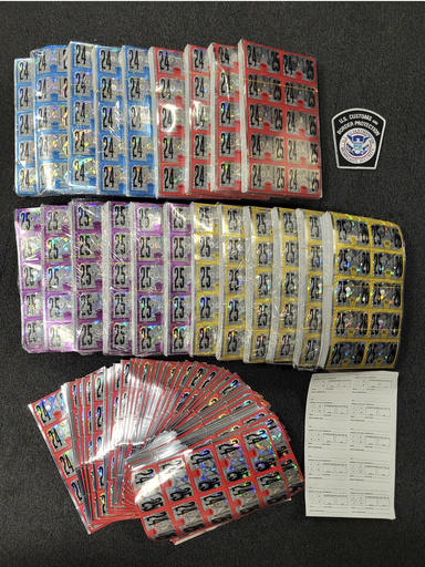 Customs officers confiscate 22,000 counterfeit Pennsylvania vehicle inspection stickers sent from Israel.