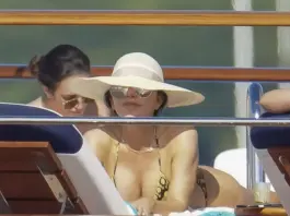 Lauren Sánchez sunbathing aboard Jeff Bezos’ yacht (Photo: BACKGRID)