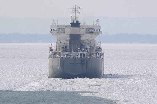 Canadian cargo ship becomes ensnared in ice on Lake Erie