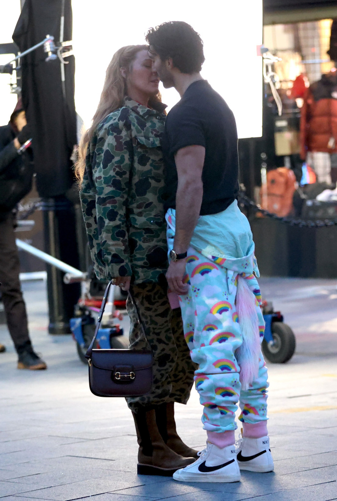 JERSEY CITY, NJ - JANUARY 12: Blake Lively and Justin Baldoni are seen on the set of 'It Ends with Us' on January 12, 2024 in Jersey City, New Jersey. (Photo by Jose Perez/Bauer-Griffin/GC Images)