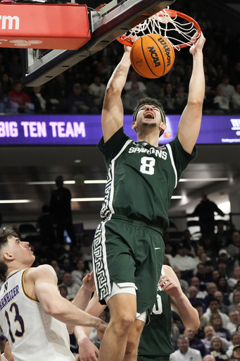 Michigan State, ranked 16th, extends win streak to nine with 78-68 triumph against Northwestern