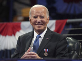 President Joe Biden attends the Department of Defense Commander in Chief farewell ceremony at Joint Base Myer-Henderson Hall, Thursday, Jan. 16, 2025, in Arlington, Va. (AP Photo/Evan Vucci)