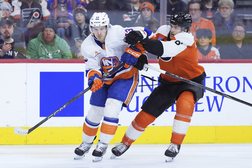 Sorokin records 23 saves while Gatcomb nets his first NHL goal in Islanders’ 3-0 victory over Flyers, marking their sixth consecutive win.