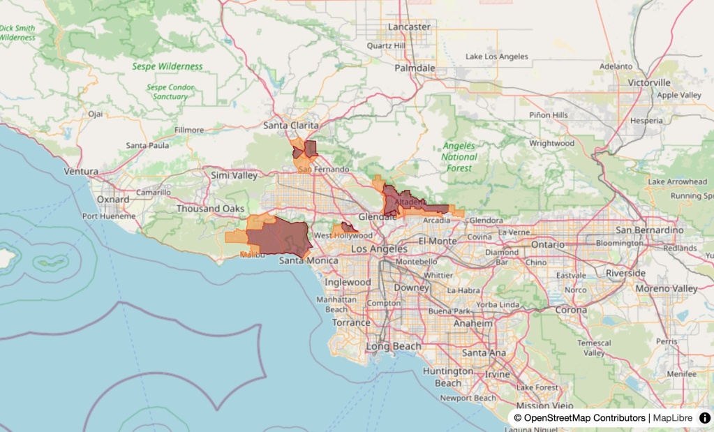 SoCal fires evacuation map: Grace Manthey, Taylor Johnston and John Kelly / CBS News • Source: CalFire