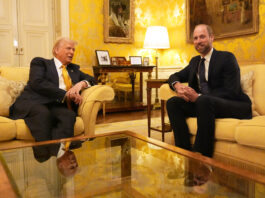 PARIS, FRANCE - DECEMBER 7: U.S. President-elect Donald Trump meets Britain's Prince William, Prince of Wales in the Salon Jaune room at the UK Ambassador's Residence on the day of the reopening ceremonies of the Notre-Dame de Paris Cathedral, five and a half years after a devastating fire on December 7, 2024 in Paris, France. (Photo by Aaron Chown - Pool/Getty Images)