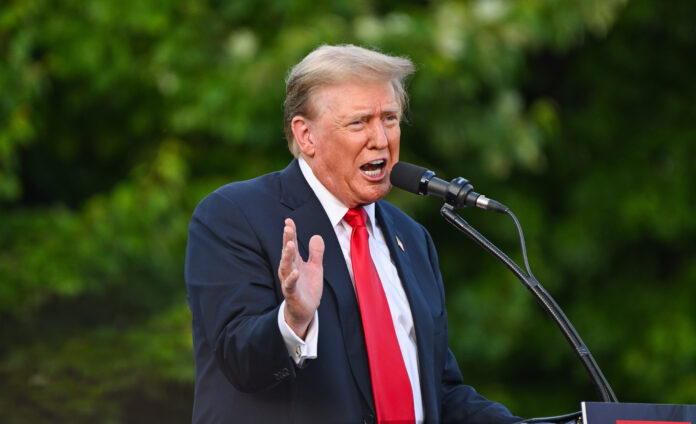 NEW YORK, NEW YORK - MAY 23: Former U.S. President Donald Trump speaks during his campaign rally at Crotona Park in the South Bronx on Thursday, May 23, 2024 in New York City. (Photo by James Devaney/GC Images)