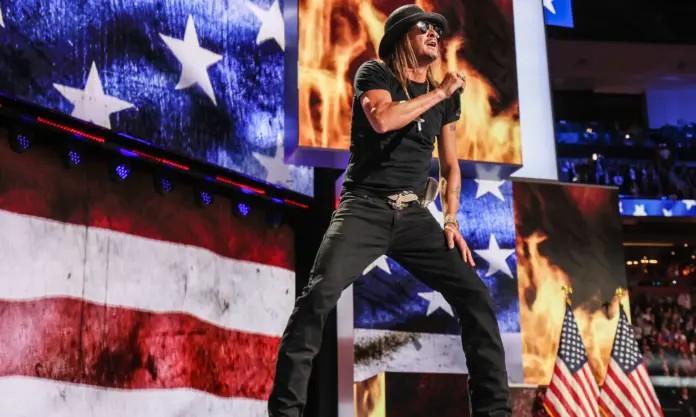 Kid Rock performs on the final day of the 2024 Republican National Convention. Los Angeles Times via Getty Images