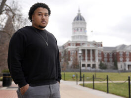 Student Kenny Douglas poses for a photo at the University of Missouri where he is a a history and Black studies major, Wednesday, Dec. 18, 2024, in Columbia, Mo. (AP Photo/Jeff Roberson)