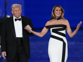 President Donald Trump and first lady Melania Trump at the Liberty Ball during the 60th Presidential Inauguration, Monday, Jan. 20, 2025, at the Washington Convention Center in Washington. (AP Photo/Julia Demaree Nikhinson)