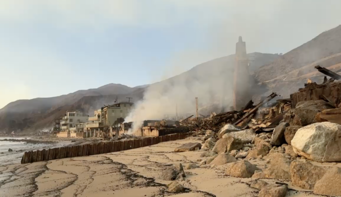 Burned out ruins along the Pacific Coast Highland