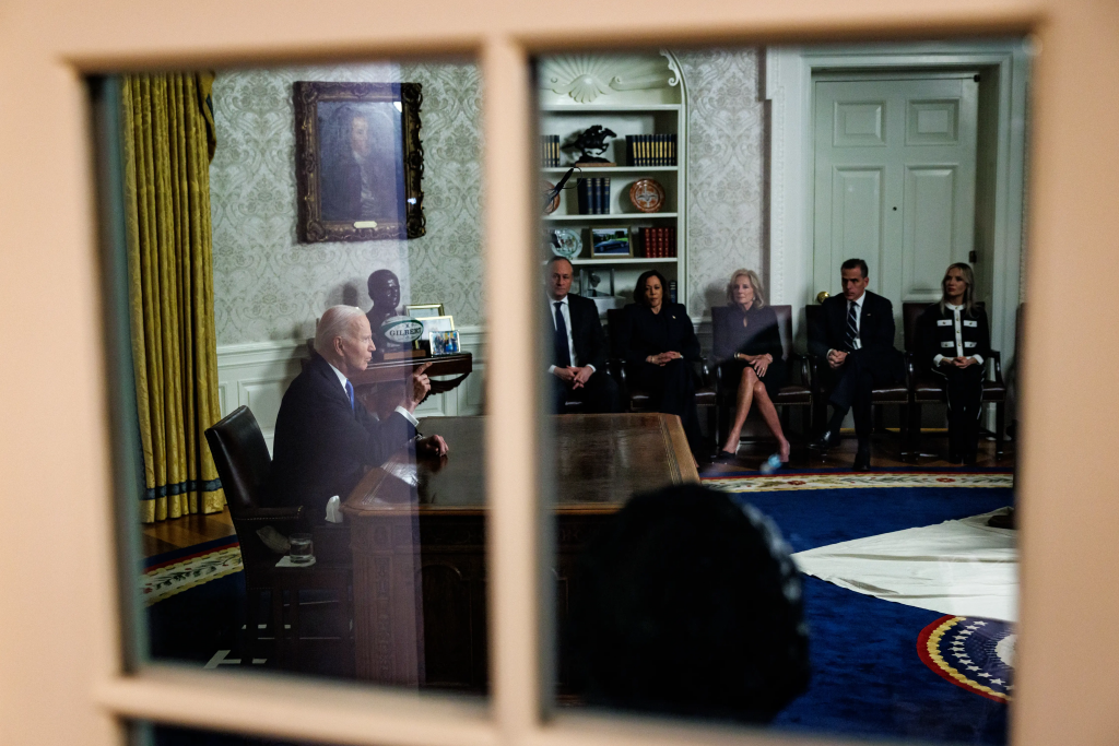 Biden’s family sat off to the side during the speech.
Getty Images