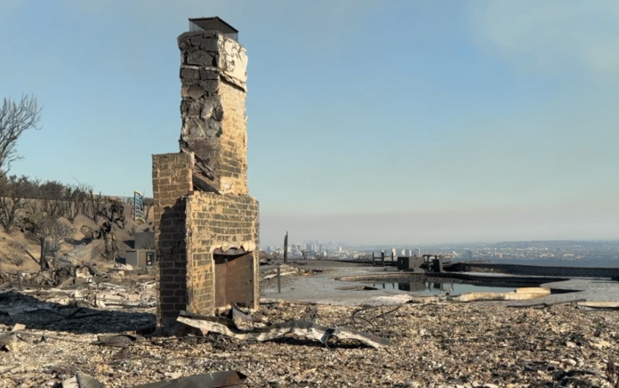 Only a chimney remains from a large mansion in Pacific Palisades