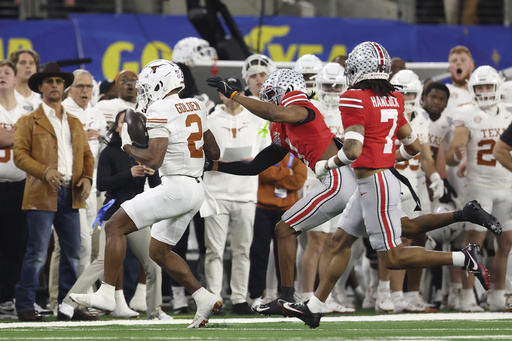 Texas’ top wide receiver Matthew Golden struggles with a possible left foot injury.