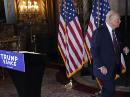 President-elect Donald Trump walks from the podium after a news conference at Mar-a-Lago, Tuesday, Jan. 7, 2025, in Palm Beach, Fla. (AP Photo/Evan Vucci)