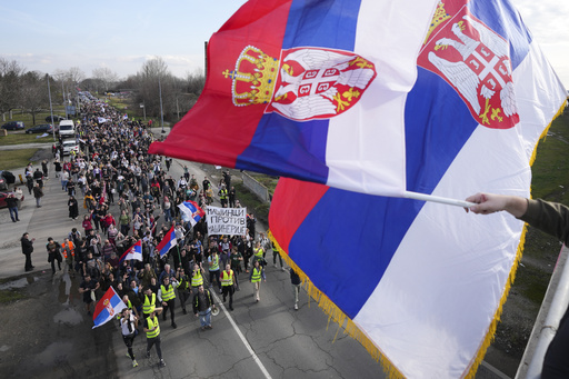 Striking Serbian students embark on a two-day march north as their protest gains momentum.