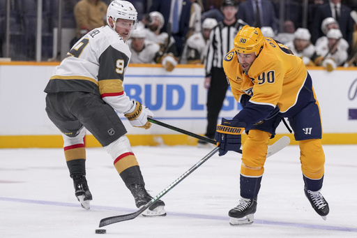 Stamkos scores twice and provides an assist, guiding the Predators to a 5-3 victory over the Golden Knights.