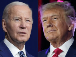 FILE - This combination of photos show President Joe Biden, left, in Salt Lake City on Aug. 10, 2023, and former President Donald Trump in Las Vegas on July 8, 2023. (AP Photo, File)