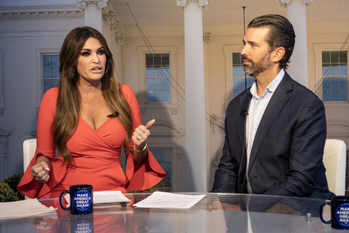 WASHINGTON, DC, DISTRICT OF COLUMBIA, UNITED STATES - 2023/03/03: Kimberly Guilfoyle and Donald Trump Jr. broadcast from the 1st day of CPAC (Conservative Political Action Conference) Washington, DC conference at Gaylord National Harbor Resort & Convention. (Photo by Lev Radin/Pacific Press/LightRocket via Getty Images)