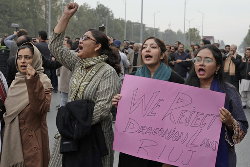 Pakistani reporters stage protests following Senate approval of a bill granting authority over social media content.