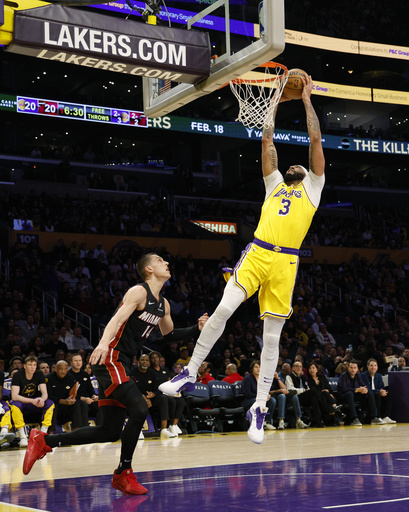 Hachimura and Davis lead Lakers to 117-108 victory over Heat, snapping three-game losing streak.