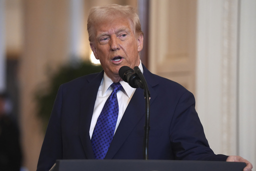 President Donald Trump speaks before signing the Laken Riley Act in the East Room of the White House, Wednesday, Jan. 29, 2025, in Washington. (AP Photo/Evan Vucc)