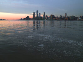 HOBOKEN, NJ - FEBRUARY 1: Ice floats in the Hudson River in front of Hudson Yards and the Empire State Building in New York City on February 1, 2019 as seen from Hoboken, New Jersey. (Photo by Gary Hershorn/Getty Images)