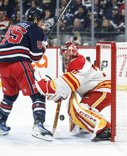 Dustin Wolf recorded 38 saves in the Flames’ win against the Jets.