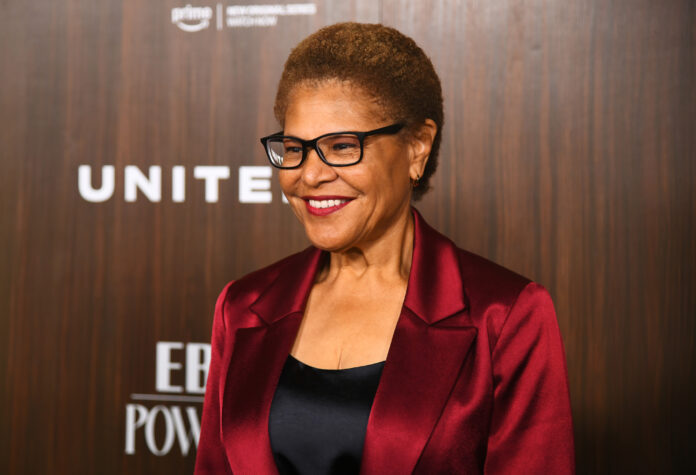 Karen Bass at the 2024 EBONY Power 100 Gala held at Nya Studios West on November 17, 2024 in Los Angeles, California. (Photo by Alberto Rodriguez/Variety via Getty Images)