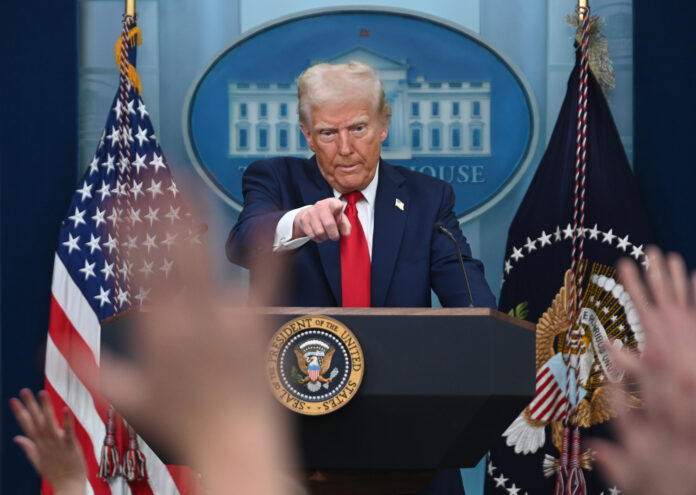 WASHINGTON, DC - JANUARY 30: U.S. President Donald Trump speaks about the mid-air crash between American Airlines and a military helicopter at the White House on January 30, 2025 in Washington, DC. (Photo by Chen Mengtong/China News Service/VCG via Getty Images)